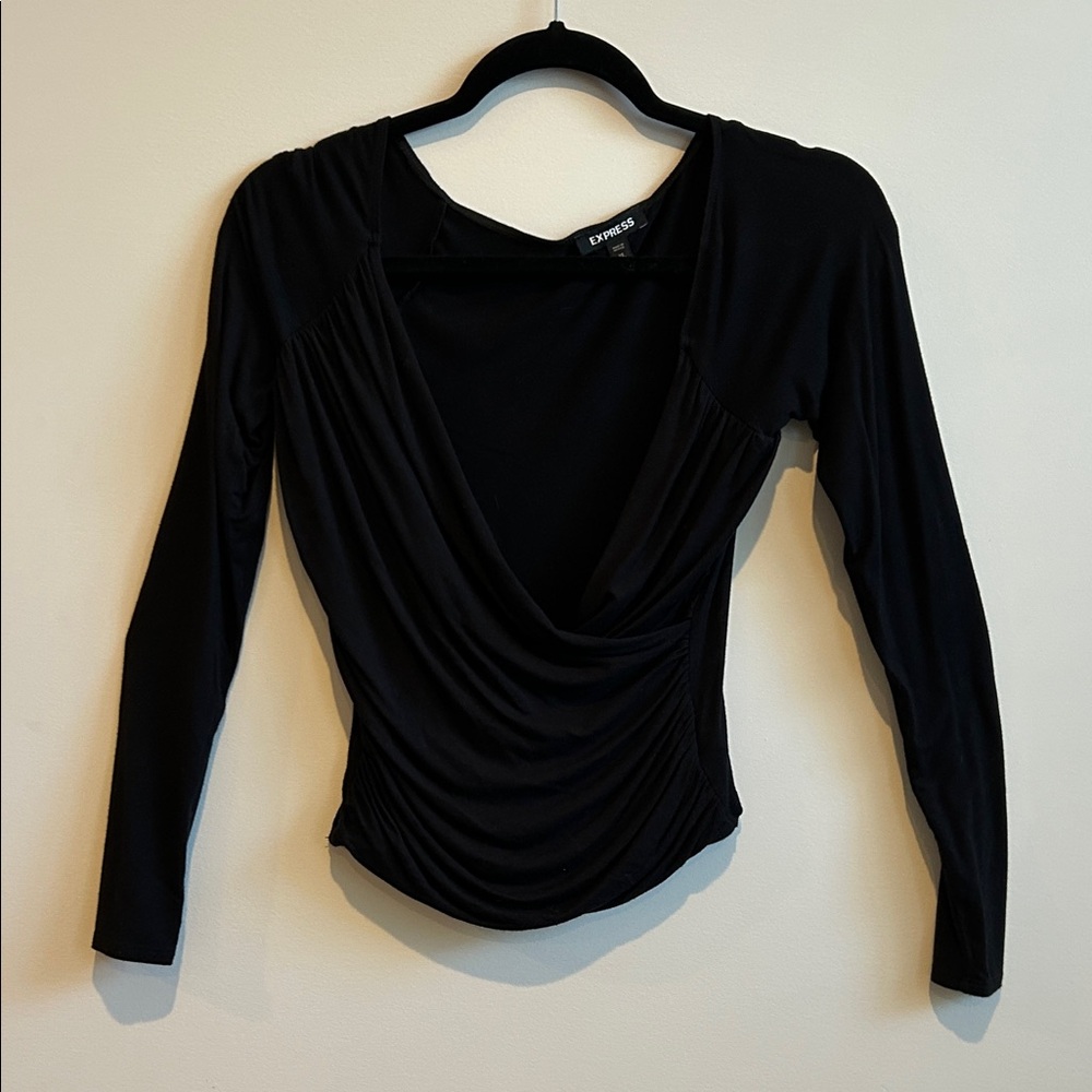 Express Black Drape Front Blouse